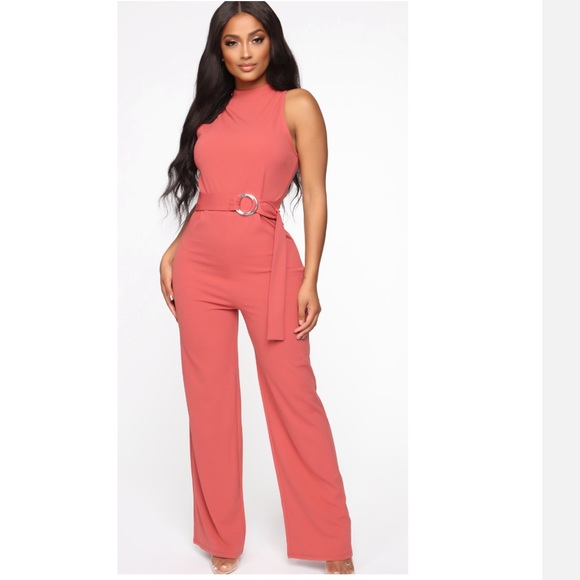 pink belted jumpsuit